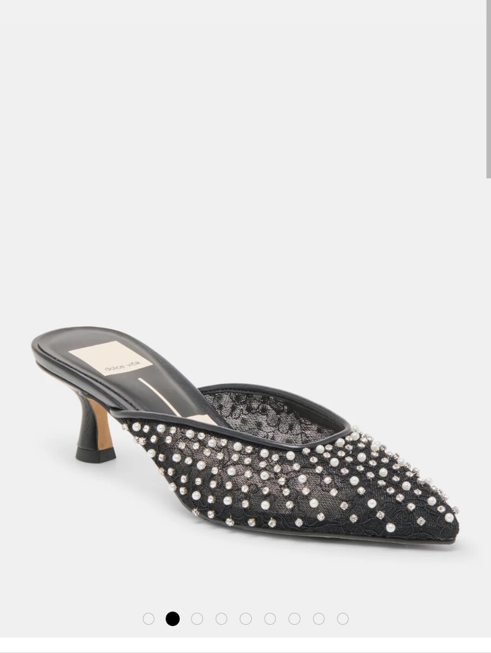 Dolce Vita "Cleo" Black Mesh Pearl & Rhinestone Mule Heel